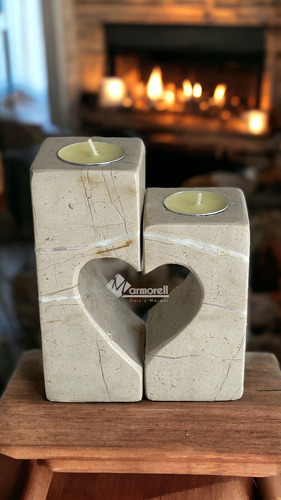 Portavelas De Mármol Con Diseño De Corazón. San Valentin