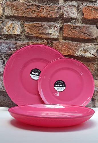 Juego Vajilla 60 Piezas Plato Vaso Copa Cubierto Color Pleno Fucsia Liso