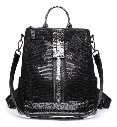 Mochila Cartera Mujer Negro Con Lentejuelas Modelo 9049