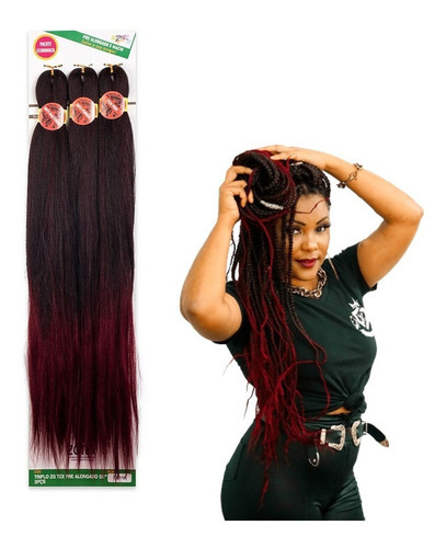 Cabelo Pré Braid Desfiado Para Trança Pontas Fina Box Braid Cor Preto Com Vermelho