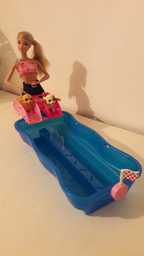 Barbie Y Piscina De Cachorros Natacion Carrera Perritos (Usado)