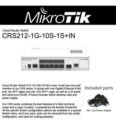 Cloud Switch Mikrotik Crs212-1g-10s-1s+in 10 Puertos Sfp