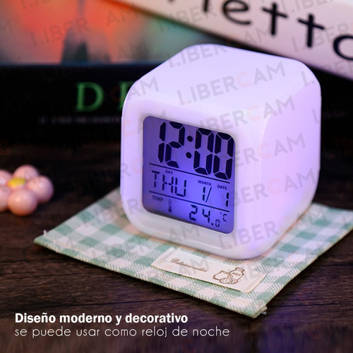 Imagen 7 de 10 de Reloj Despertador Luz Led Rgb Pantalla Alarma Temperatura