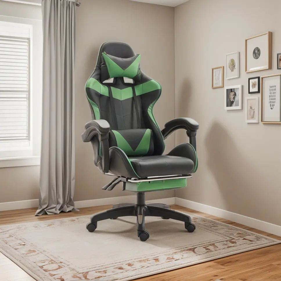 Silla Gamer Oficina Trabajo Estudio Juegos Cuidado Espaldar Color Verde