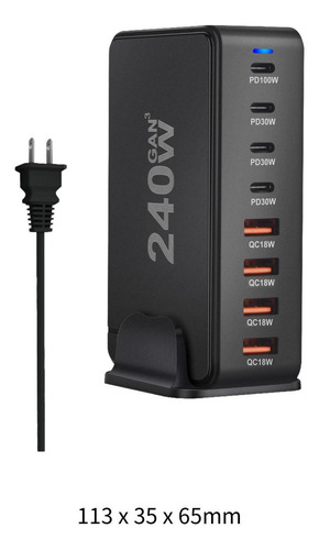 Estação De Carregamento De Mesa 240w Carregador Usb Preto