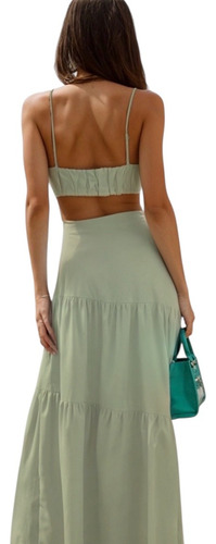Conjunto Dos Piezas Crop Top Tirante Con Falda Larga Mujer