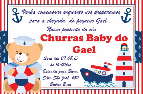 40 Convites Tema Marinheiro Chá De Bebê Ou Fraldas