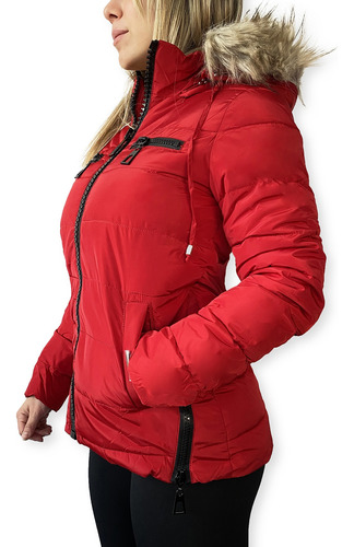 Camperón Campera Inflada Térmica Mujer Ature Capucha Peluche