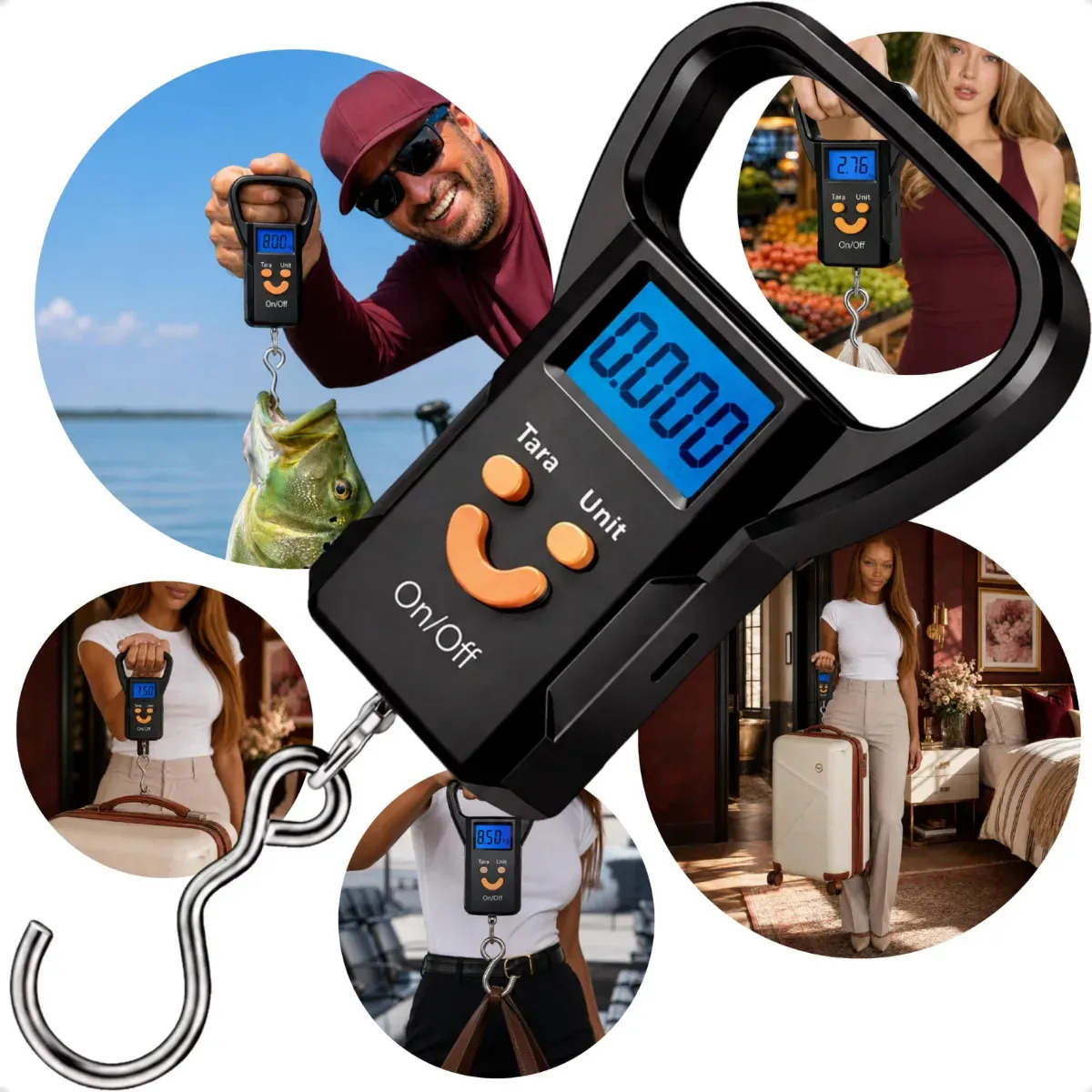 Balança Portátil Digital Até 50kg Para Bolsa Mala Viagem Bagagem Pesca Balança Para Pesca Peixe Com Gancho De Mão Pendurada