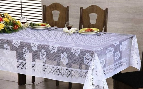 Toalha De Mesa 8 Lugares De Renda Medidas 1,60m X 2,20m Cor Branco