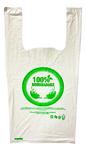 Bolsa Biodegradable 100%, Tipo Camiseta 35x40cm (100 Unids)