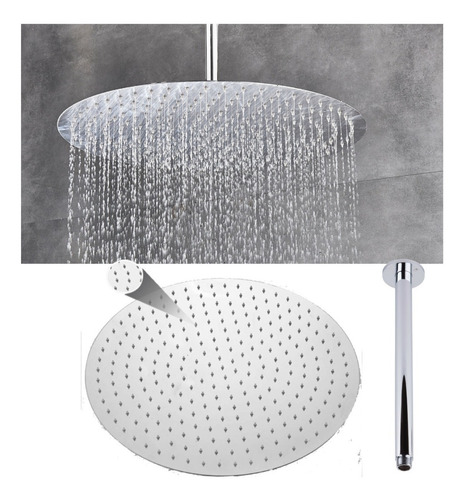 Ducha, Regadera Metálica De 25cm Redonda Kit Tubo A Techo