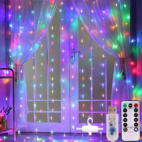  Luces De Navidad Cortinas Decorativas Luz Led 3x3m 300 Leds