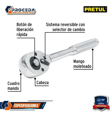 Matraca Cuadro 1/2 Cabeza De Pera Liberación Rápida 21152