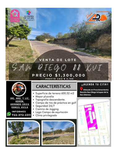 Venta Lote San Diego 88 Mz Xvi Con Bonitas Vistas Panorámicas, Proyecto Arquitectónico Incluído Con Todos Los Servicios Sobre Avenida Principal En Fracc Rancho San Diego Ixtapan De La Sal Edomex