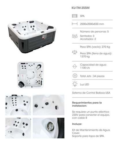 Kubo Spa Exterior 5 Personas+ Luz Led Sistema Control 2x2