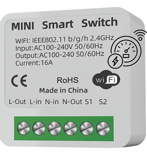 Mini Switch Wifi 16 A, Tuya, Con Monitoreo!! ( V, A, W, W/h)