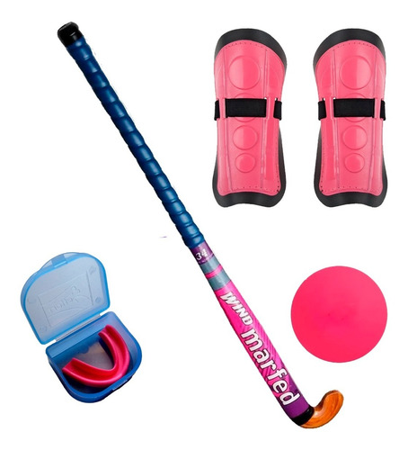 Kit Hockey Palo Bocha Canilleras Bucal Combo Inicial 30 A 37