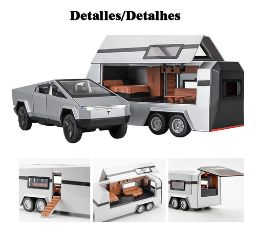 M0x Tesla Cybertruck 1/32 Miniatura Metal Coche Con Luz Y