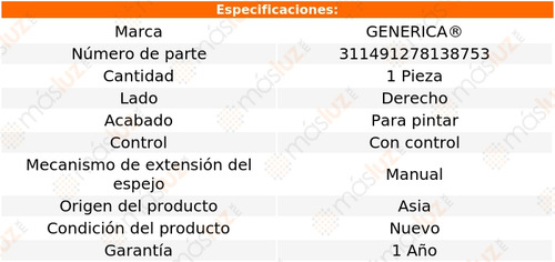 1- Espejo Derecho Man Ibiza 2010/2016 Genérica