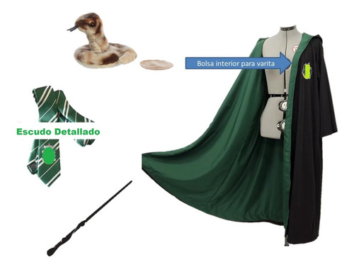 Kit Mago Sly Niño/a Verde Capa Corbata Mascota Varita