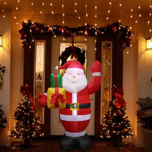 Inflable Navideño Santa Claus Con Decoración Luces Led 1.5m