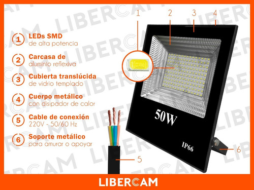 Imagen 7 de 10 de Reflector Led 50w Exterior Alta Potencia Multiled Ip66 Frio