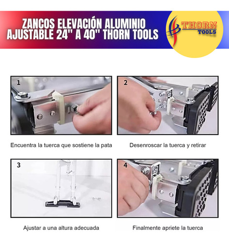 Zancos Elevación Aluminio Ajustable 24 A 40 Thorn Tools Color Azul