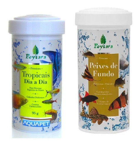 Ração Tropicais Dia A Dia 95g + Peixes De Fundo 135g Poytara