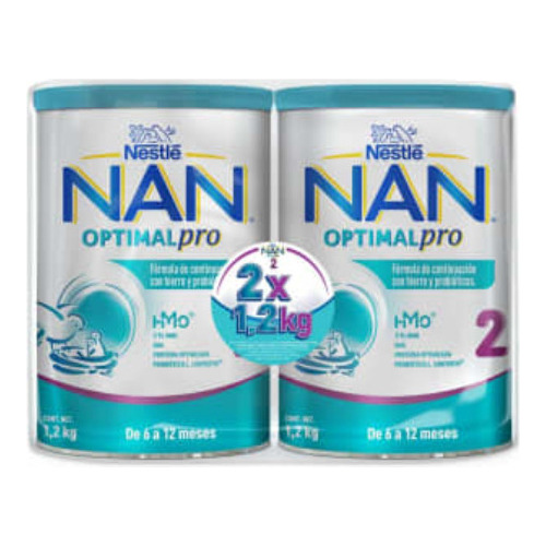 Fórmula Infantil Nan Optimalpro 2 Tapa Azul 2 Latas 1.2kgc/u