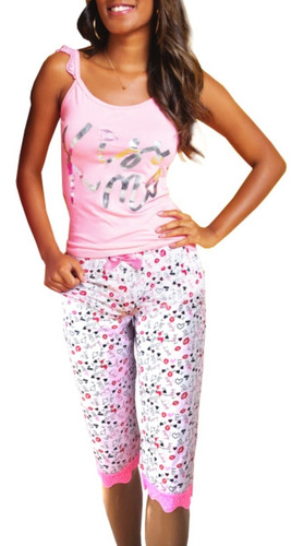 Pijama Capri Dama Blusa Tiras Encaje Pesquero Estamp Mujer