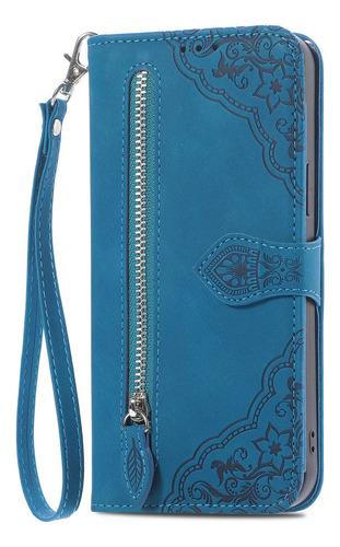 Funda De Piel Emboss Flowers Con Cremallera Para Redmi Note