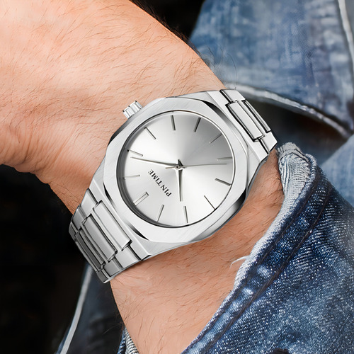 Reloj Pintime D1 simple de cuarzo inoxidable, correa de color plateado