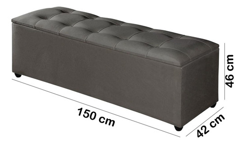 Recamier Baú Sapateira Luxo Divã 1,50m Milão Quarto Banco Retro Sala Moderno Cinza N&e