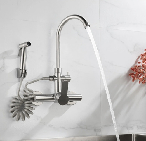Torneira Cozinha De Parede Com Ducha Gourmet Misturador Quente E Frio Escovado Yesop