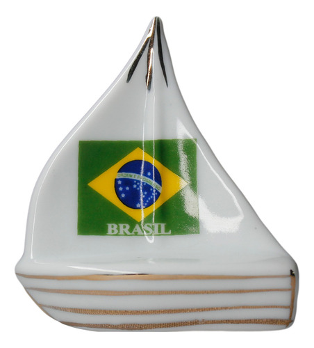 Barco Decorativo Com Bandeira Do Brasil Em Cerâmica 7cm C150
