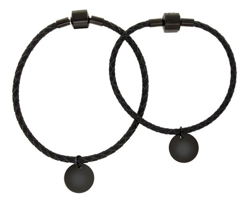 Pulseras Para Pareja De Piel Negra Con Dije De Acero Negro