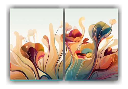 Dos Composiciones Abstracción Flora Mural 100x75cm