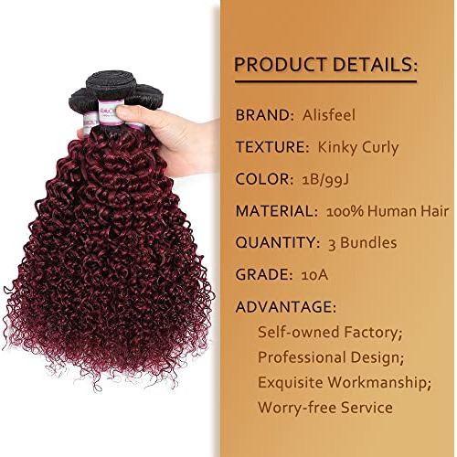 Ombre Rojo Oscuro Rizado Teje El Pelo Humano 3 9mxsa