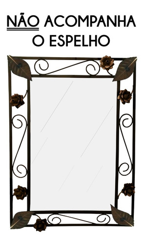 Espelho Rustico Em Ferro Para Banheiro Rustico Flor Verniz