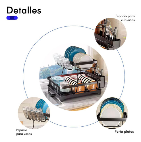 Escurridor De Trastes Acero Inoxidable 2 Niveles Drenaje Aut