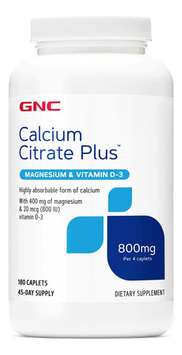 Gnc Citrato De Calcio Más Magnesio Y Vitamina D-3 800 Mg -.