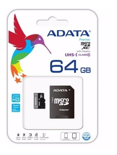 Imagen 1 de 1 de Memoria Micro Sd Adata 64gb Clase 10 Con Adaptador Sd