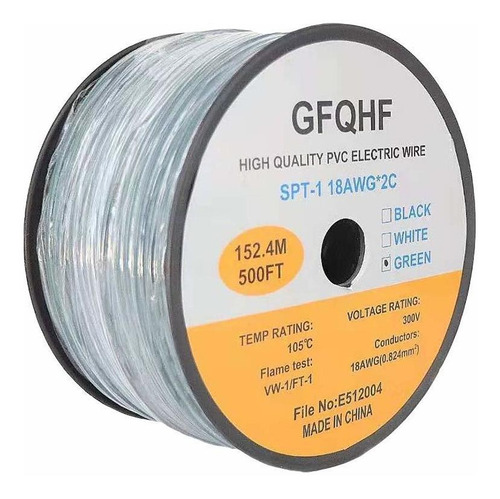 Gfqhf 8amp 500feet 18 Guage Zip Cord Cable Eléctrico, Spt1, 