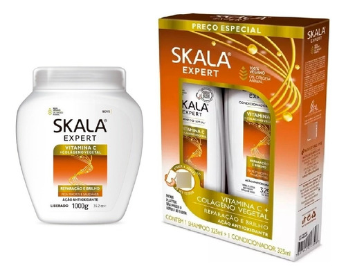 Kit Skala Shampoo Acondicionador Y Mascara Vit C + Colageno