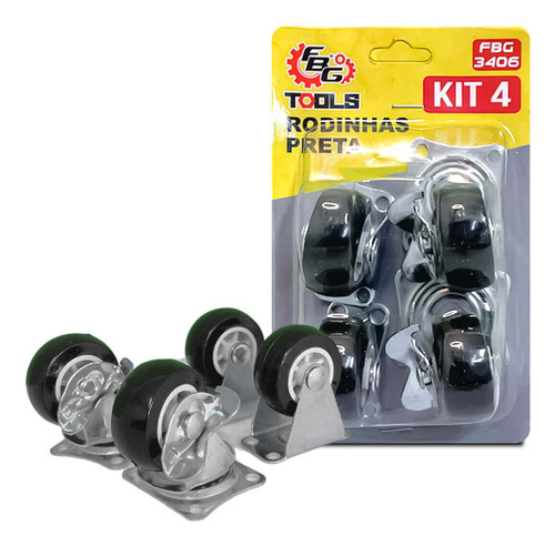 Kit 4 Rodinhas Macia Giratórias E Fixas Preto