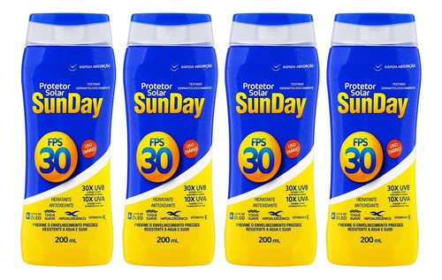 Kit 4 Protetor Solar Sunday Fps 30 200ml.