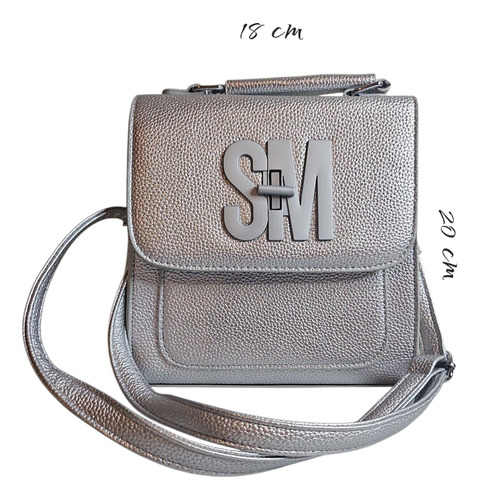 Bolsa De Dama Sm; 2 En 1 Crossbody Y Mochila. Plateado Lisa Níquel Plateado