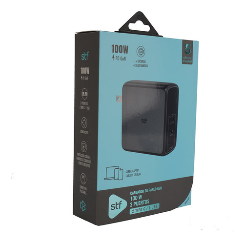 Cargador De Pared Gan 100w Stf Carga Ultra Rápida 3a