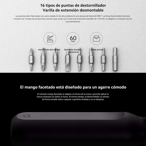 Xiaomi Mi 16-en-1 Destornillador Ratchet, 16 Puntas Acero S2